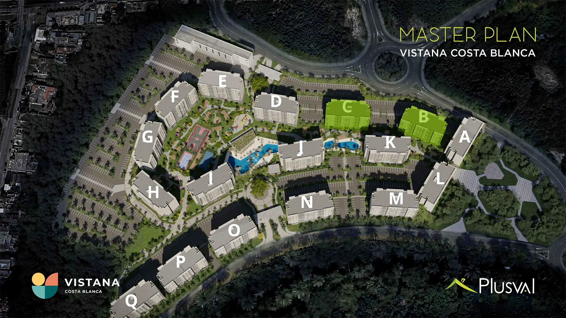 Master plan de Vistana Costa Blanca Boca Chica con distribución de torres residenciales y amenidades